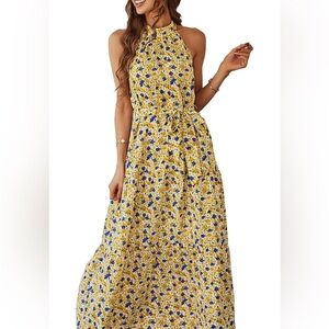 Floral Yellow and Blue Maxi Skirt